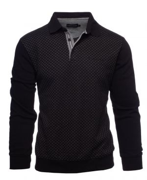 Long sleeve polo-shirt,  jacquard pattern BLACK