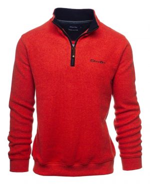 Zip neck sweater melanged Blood orange with WOOL