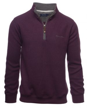 Zip neck sweater melanged PLUM with WOOL