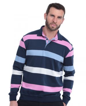 Polo ray maille lgre MARINE CIEL ECRU ROSE