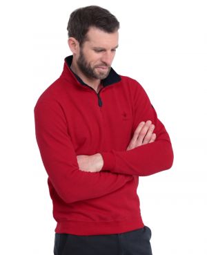 Sweat col zip en maille PIQUE uni ROUGE CLAIR