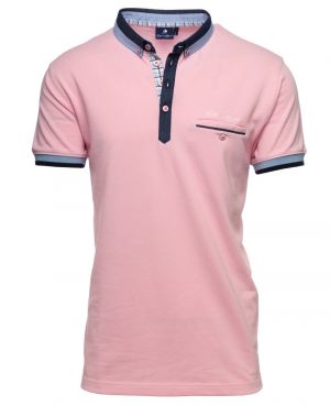 Polo piqu manches courtes uni, ROSE col chemise poche