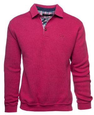 Long sleeve polo-shirt, soft touch FUCHSIA denim elbows