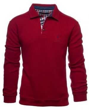 Long sleeve polo-shirt, soft touch RED denim elbows