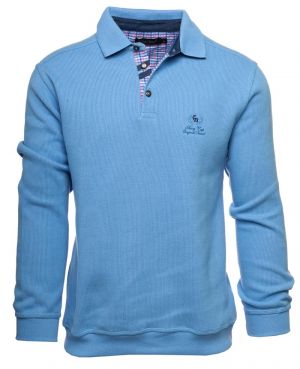 Polo manches longues, toucher doux BLEU coudires denim