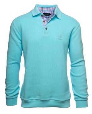 Long sleeve polo-shirt, soft touch TURQUOISE