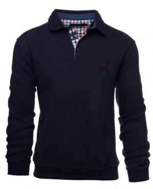 Long sleeve polo-shirt, soft touch NAVY denim elbows