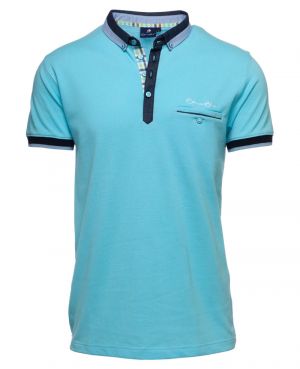 Short sleeve polo-shirt, TURQUOISE shirt collar pocket