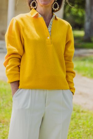 Long sleeve polo-shirt, soft touch SAFFRON YELLOW