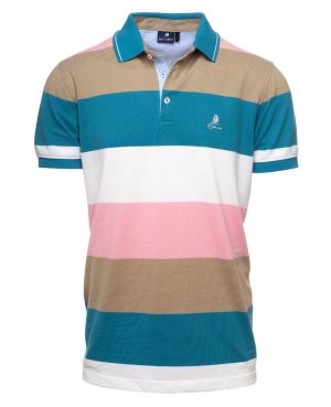 Pink Striped Piqu Polo - Breathable and Durable - Made in Portugal
