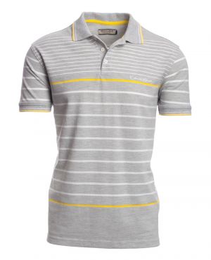 Short sleeve polo-shirt, GREY with yellow and white stripes
