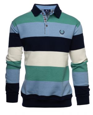 Long sleeve polo-shirt, MINT / BLUE / NAVY / WHITE stripes