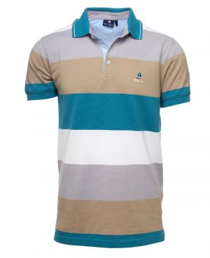 Turquoise Striped Piqu Polo- Made in Portugal