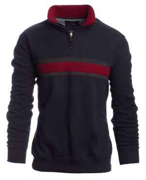 Zip neck sweater NAVY with RED stripe