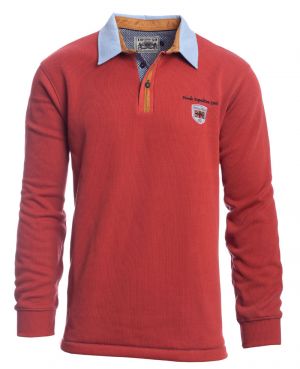 Long sleeve light polo-shirt, CORAL