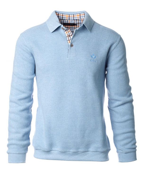 Polo Homme Bleu Ciel Manches Longues Toucher Doux Polo Uni — Ethnic Blue