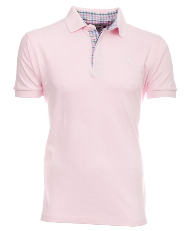 Men's polo, jersey, short sleeves, pale pink / LOW PRICES — Ethnic Blue