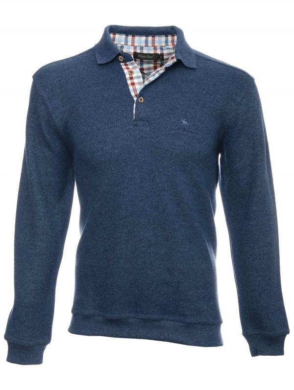 Men's polo, long sleeves, denim blue, soft touch 3XL-4XL — Ethnic Blue