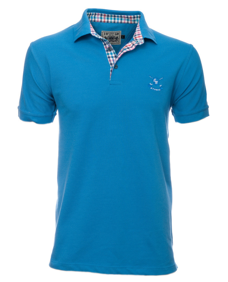Men's polo, pique, short sleeves, new indigo / PETITS PRIX — Ethnic Blue