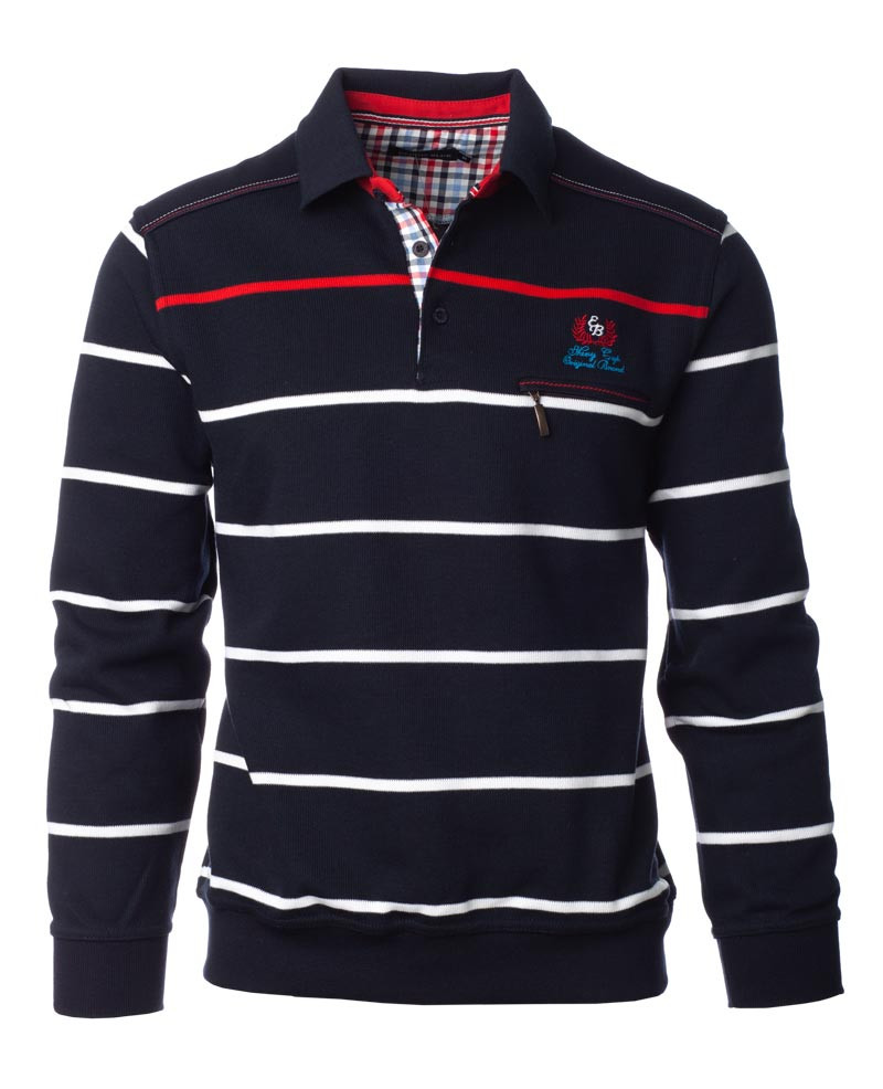 Men's Striped rugby polo shirt navy red / Stripe Polo — Ethnic Blue