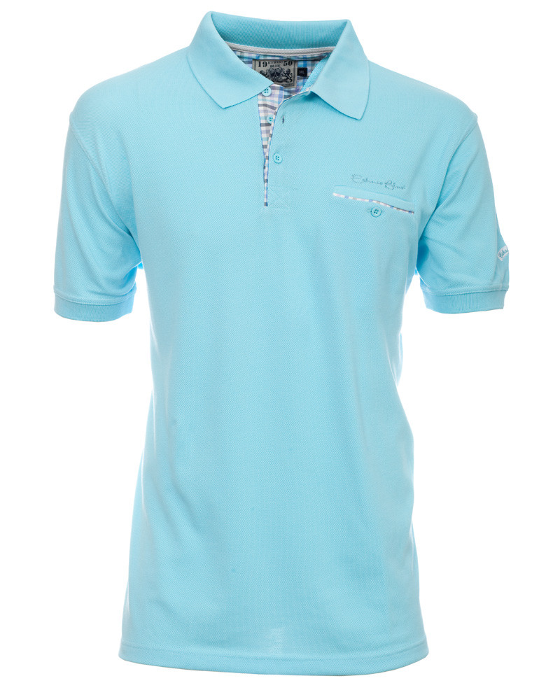 Men's polo, short sleeves, aqua blue piqué with pocket / Short Sleeve ...