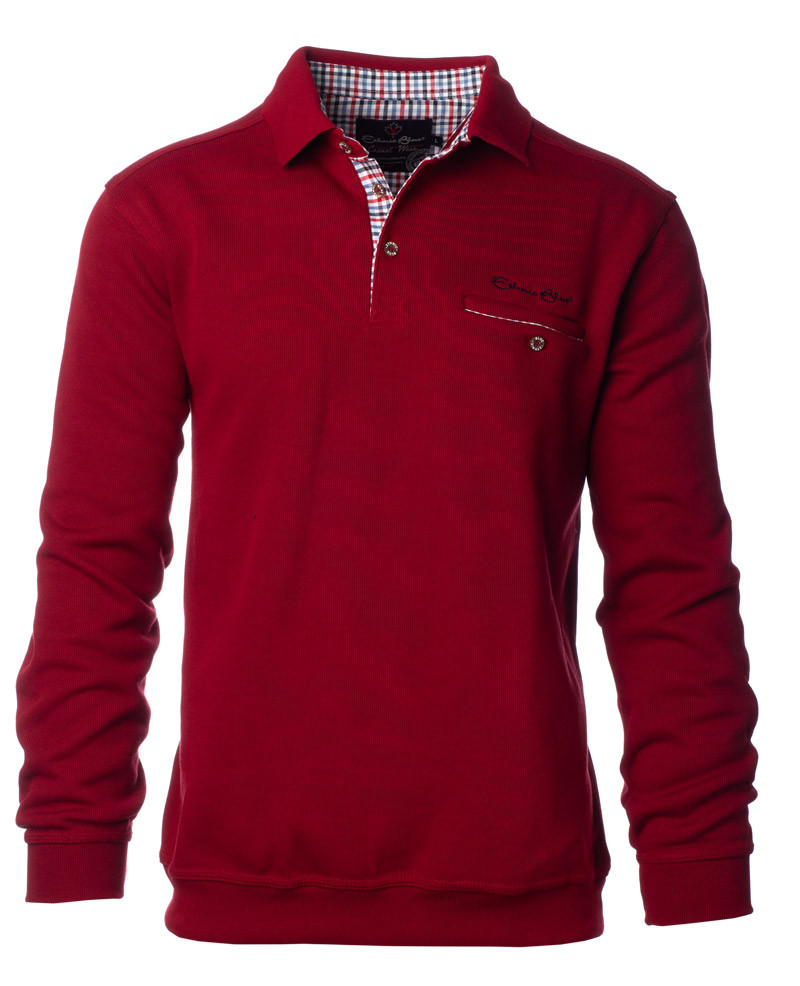 Men's polo, long sleeves, red, pocket, classical — Ethnic Blue
