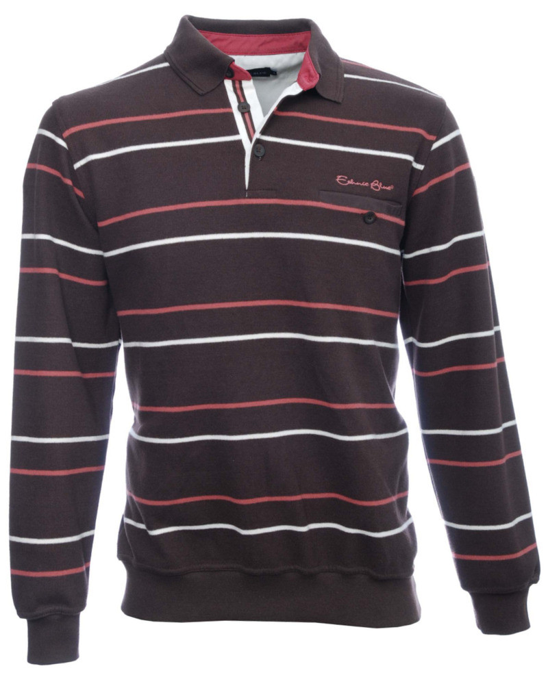 red long sleeve polo shirt with a white stripe