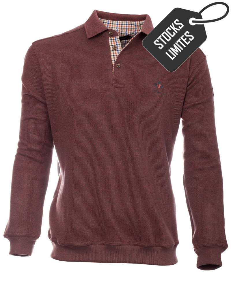 Men's polo, long sleeves, red clay, soft touch — Ethnic Blue